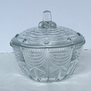 Vtg KIG Indonesia Glass Candy Dish Sugar Bowl Swag Starburst Ruffle Beaded